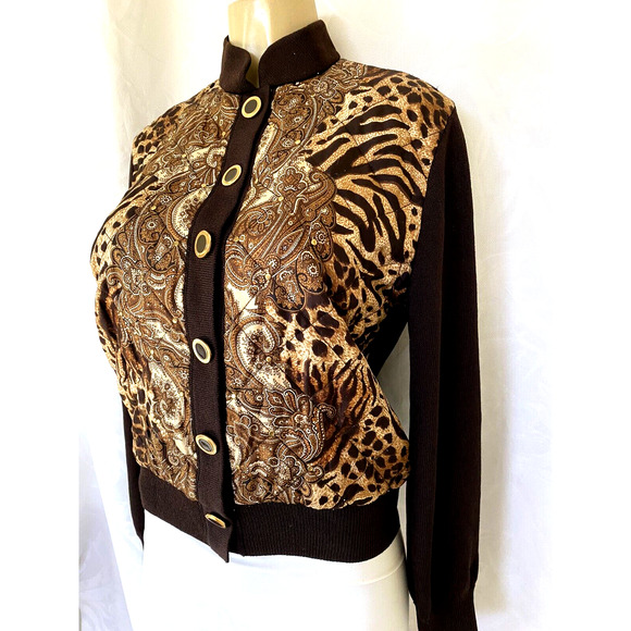ST JOHN COLLECTION Knit Quilted Animal Paisley Silk Jacket Blazer Wool S… - Picture 2 of 5
